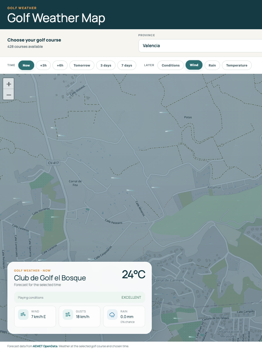 Golf course weather forecast in Spain