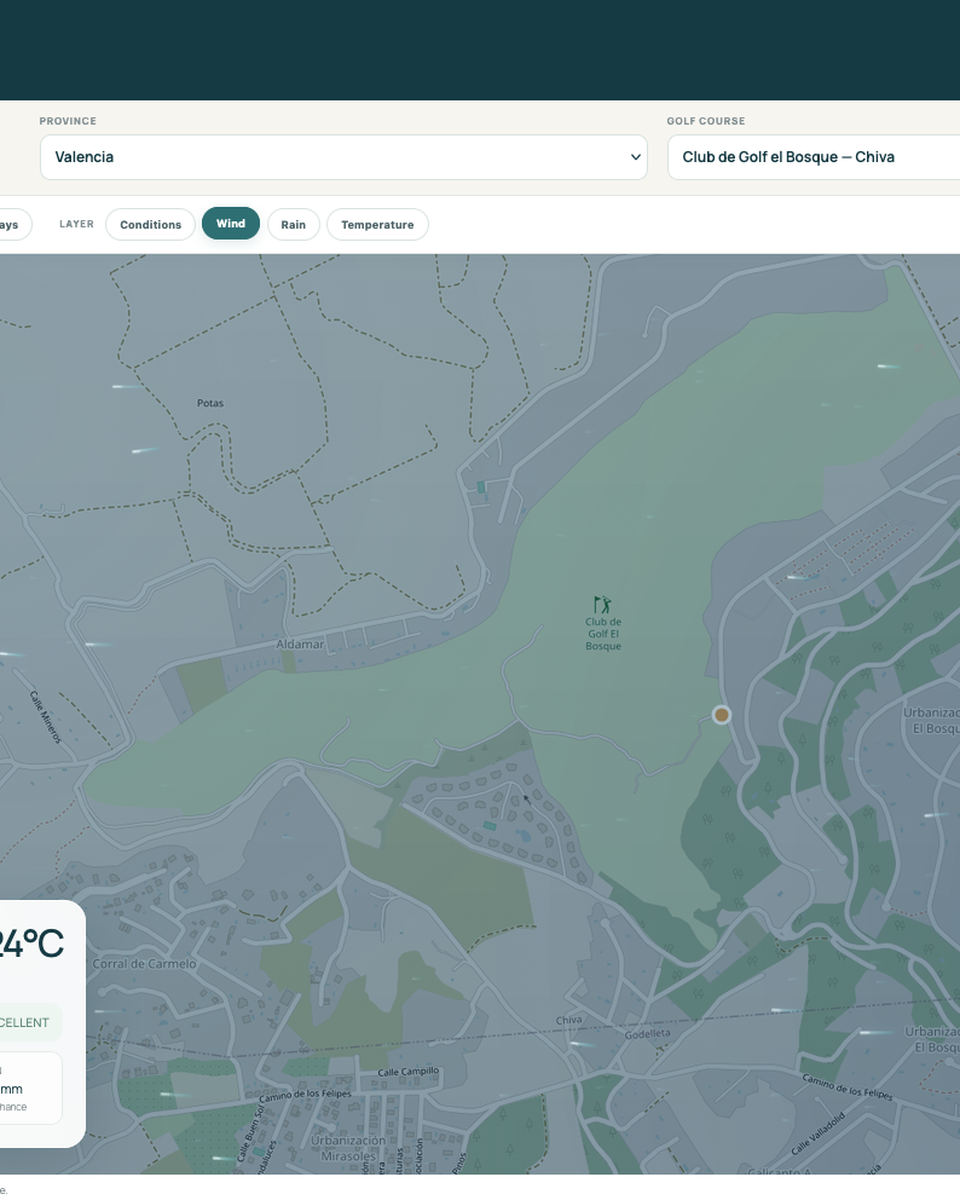 Interactive golf weather map in Spain