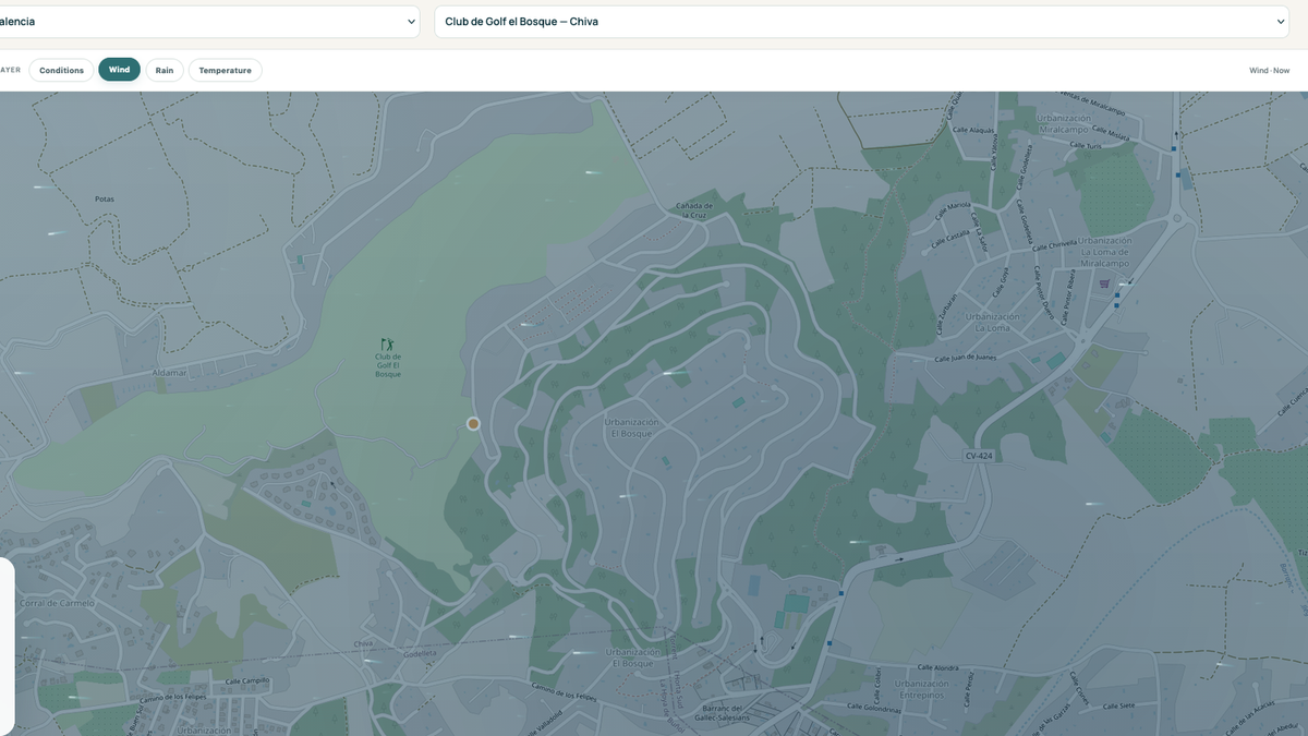 Golf Weather map layers for conditions wind rain and temperature