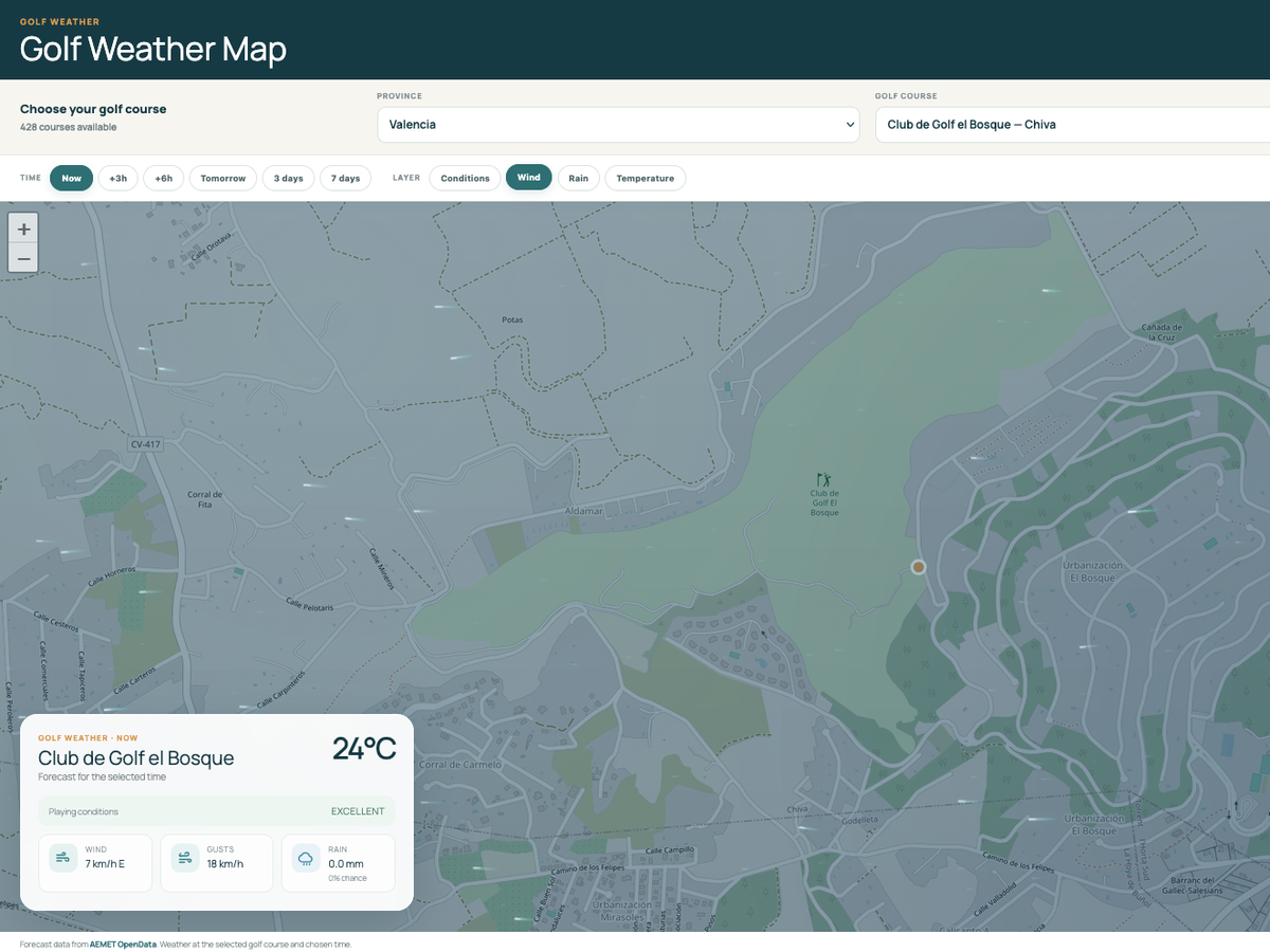Golf Weather Map for a golf course in Spain
